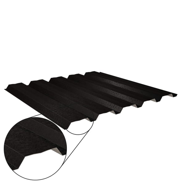 Damwandplaat 35/207 Gitzwart (RAL 9005) met Shimoco coating, hoofdbeeld met profieldetail