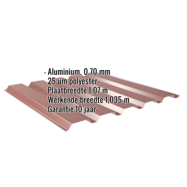 Damwandplaat 35/207 aluminium 0,70 mm roodbruin met ingebouwde specificaties