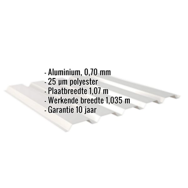 Damwandplaat 35/207 aluminium Zilver-Metallic, infografiek met specificaties materiaal, dikte en garantie