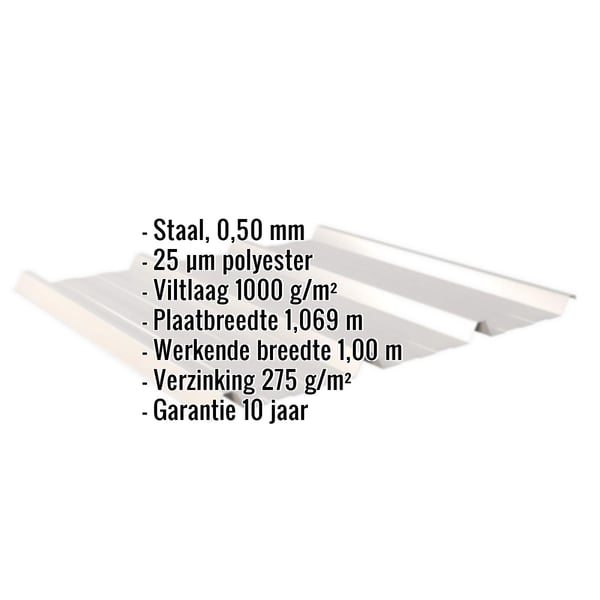 Damwandplaat 45/333 lichtgrijs met ingebedde gegevens: staal 0,50 mm, 25 µm polyester, viltlaag 1000 g/m²