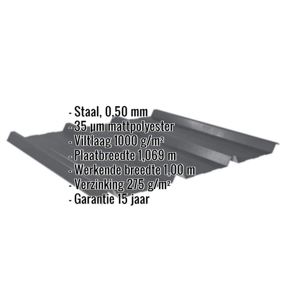 Damwandplaat 45/333 | Dak | Anti-Drup 1000 g/m² | Staal 0,50 mm | 35 µm Mattpolyester | 23 - Donkergrijs