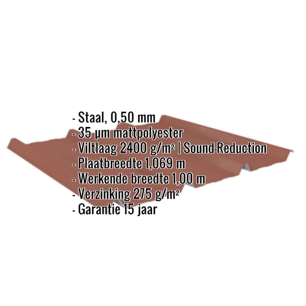 Damwandplaat 45/333 | Dak | Anti-Drup 2400 g/m² | Staal 0,50 mm | 35 µm Mattpolyester | 75 - Terracotta