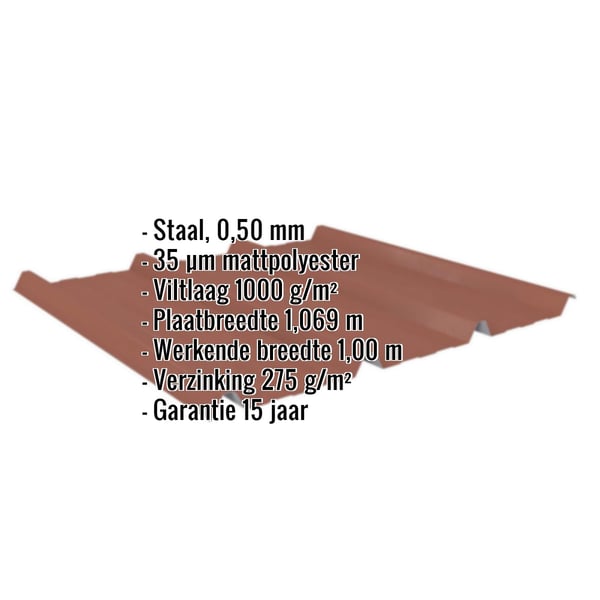 Damwandplaat 45/333 | Dak | Anti-Drup 1000 g/m² | Staal 0,50 mm | 35 µm Mattpolyester | 75 - Terracotta