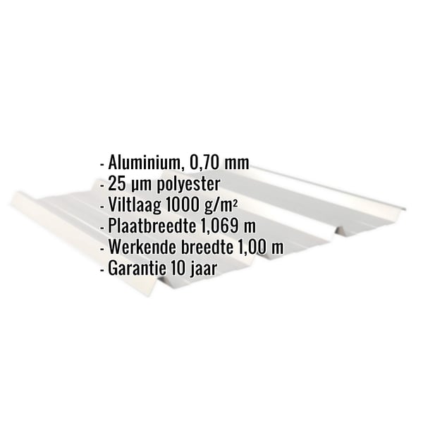 Damwandplaat 45/333 aluminium zilver-metallic met ingebedde specificaties voor materiaal, dikte en coating