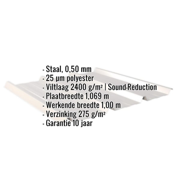 Damwandplaat 45/333 | Dak | Anti-Drup 2400 g/m² | Staal 0,50 mm | 25 µm Polyester | 7035 - Lichtgrijs