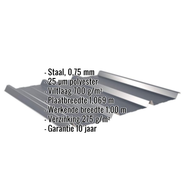 Damwandplaat 45/333 Antracietgrijs met ingebedde specificaties van materiaal, dikte en coating