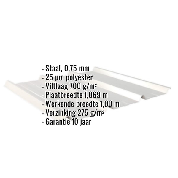 Damwandplaat 45/333 Zilver-Metallic met weergegeven productgegevens zoals materiaal, dikte en coating
