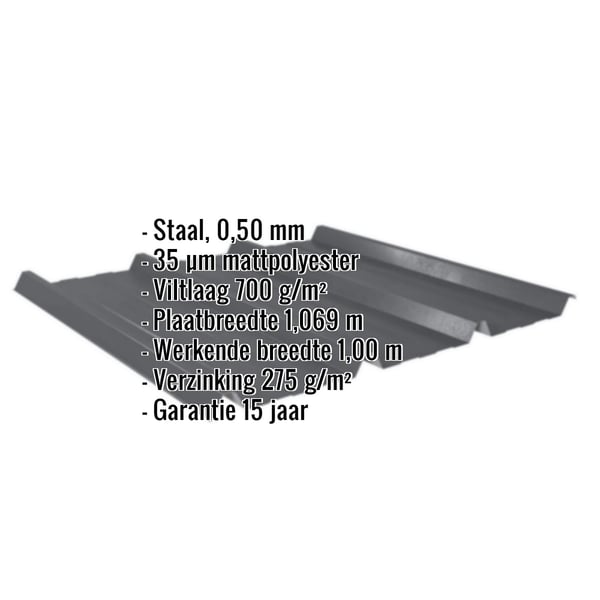 Damwandplaat 45/333 | Dak | Anti-Drup 700 g/m² | Staal 0,50 mm | 35 µm Mattpolyester | 23 - Donkergrijs
