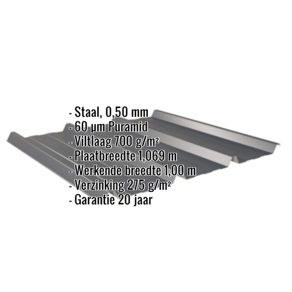 Damwandplaat 45/333 Antracietgrijs met ingebedde specificaties voor materiaal, dikte en coating