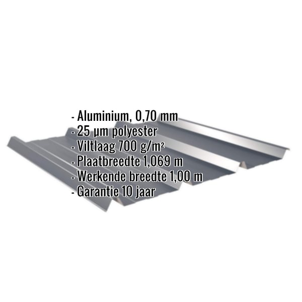 Damwandplaat 45/333 aluminium Antracietgrijs met ingebedde technische gegevens en garantie-informatie