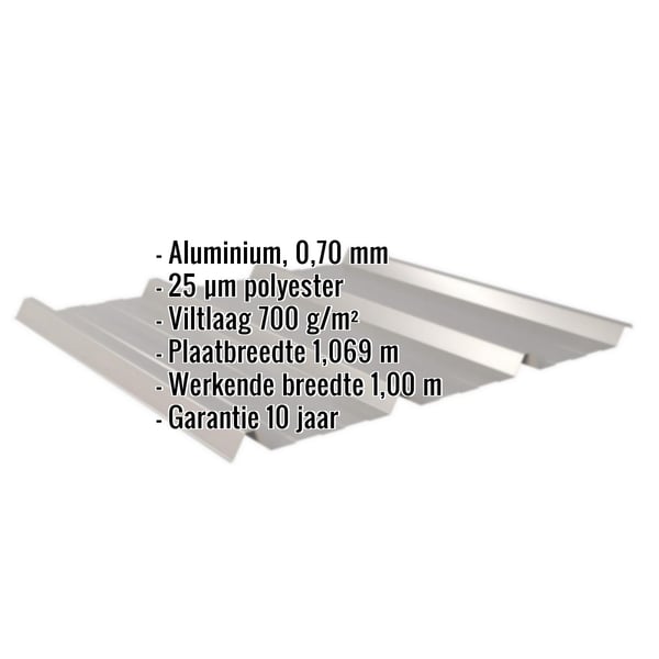 Damwandplaat 45/333 aluminium, 0,70 mm, RAL9007, met ingebedde specificaties
