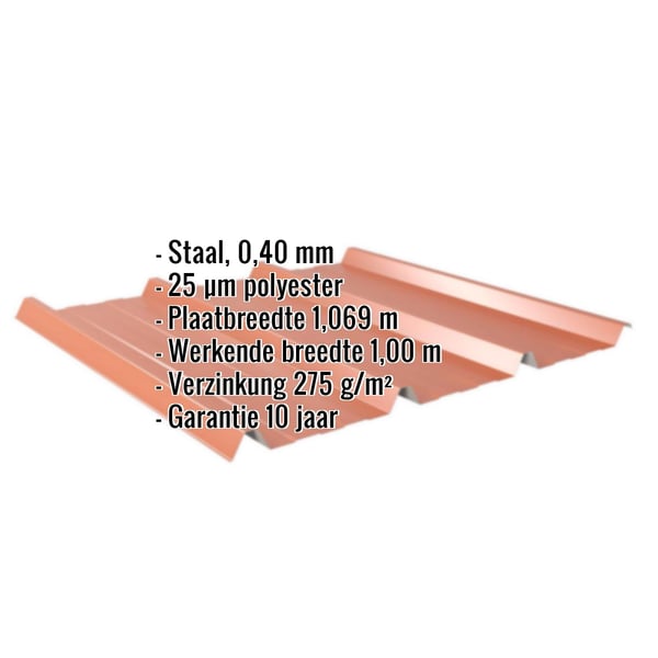 Damwandplaat 45/333 | Dak | Restpartij | Staal 0,40 mm | 25 µm Polyester | 8004 - Koperbruin