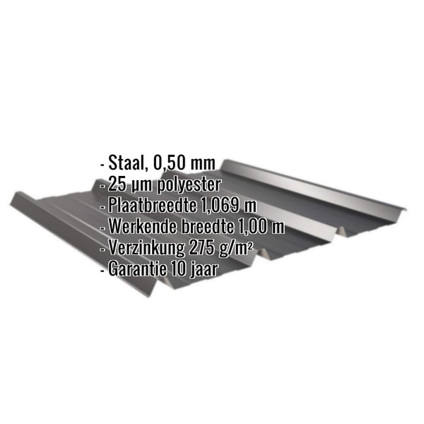Damwandplaat 45/333 Gitzwart met ingebedde specificaties voor materiaal, coating en afmetingen