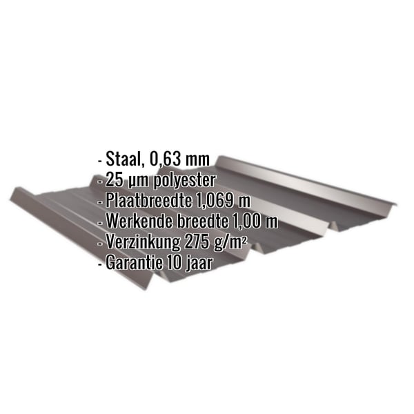 Damwandplaat 45/333, staal 0,63 mm, 25 µm polyester, met ingebouwde technische gegevens