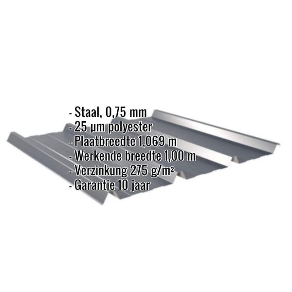 Damwandplaat 45/333, Antracietgrijs, met ingebedde specificaties voor materiaal, dikte en coating