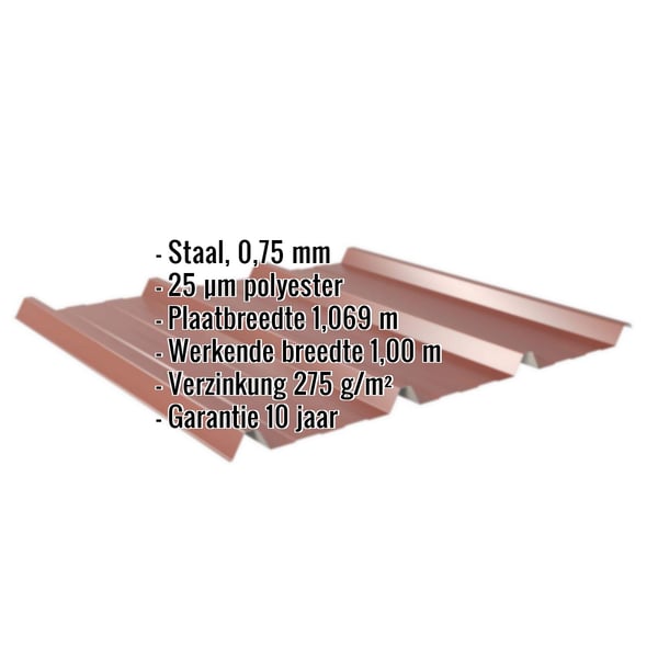 Damwandplaat 45/333 in roodbruin, 0,75 mm staal, met ingebedde specificaties