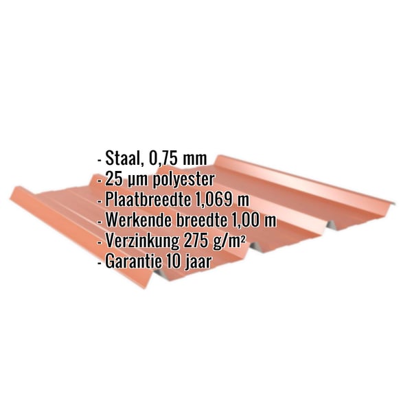 Damwandplaat 45/333 Koperbruin met ingebedde specificaties voor materiaal, dikte en afmetingen
