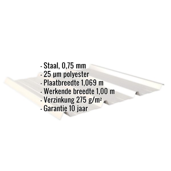 Damwandplaat 45/333 Grijswit met ingebedde technische gegevens zoals materiaal, dikte en coating