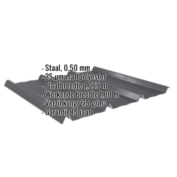 Damwandplaat 45/333 | Dak | Staal 0,50 mm | 35 µm Mattpolyester | 23 - Donkergrijs