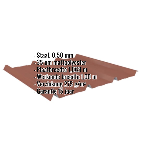 Damwandplaat 45/333 | Dak | Staal 0,50 mm | 35 µm Mattpolyester | 75 - Terracotta