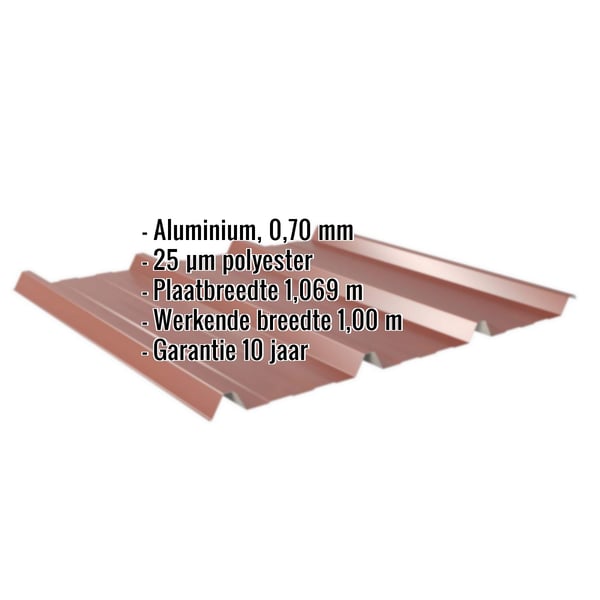 Damwandplaat 45/333 aluminium 0,70 mm roodbruin, met ingebedde technische gegevens