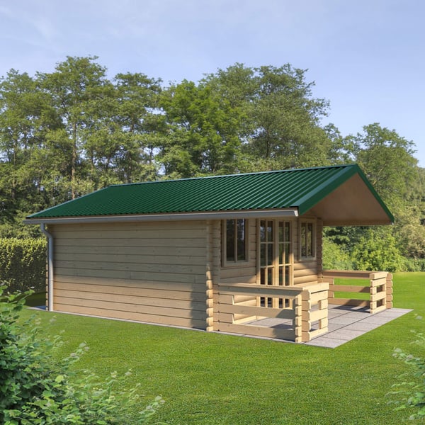 Tuinhuis met dak van damwandplaat T18DR Mosgroen (RAL 6005)
