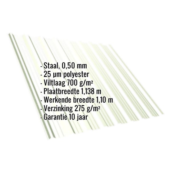 Damwandplaat T18DR Grijswit, 0,50 mm, met ingebedde technische gegevens en eigenschappen