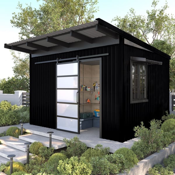 Tuinhuis met dak van damwandplaat T18DR Gitzwart