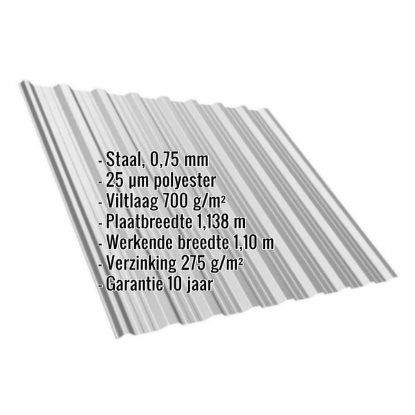 Damwandplaat T18DR Zilver-Metallic met ingebedde technische gegevens