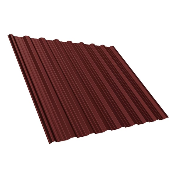 Damwandplaat T18DR dak in roodbruin RAL 8012, 0,50 mm dik, PURLAK gecoat, hoofdaanzicht