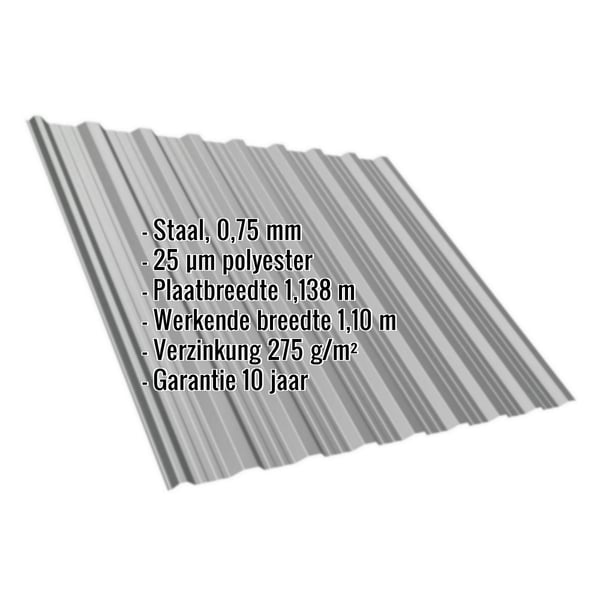 Damwandplaat T18DR, grijs aluminiumkleurig, met ingebedde technische gegevens zoals materiaal en dikte