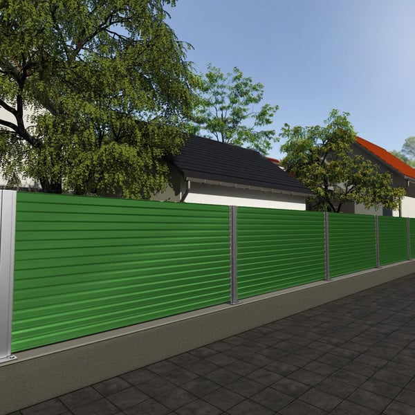Damwandplaat T18DR wand, Groen RAL 6010, als schuttingbekleding buiten