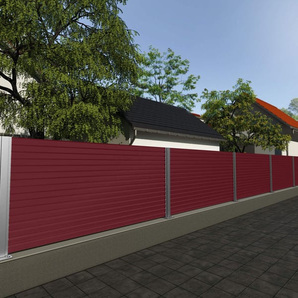Damwandplaat T18DR wand Wijnrood als schuttingbekleding buiten