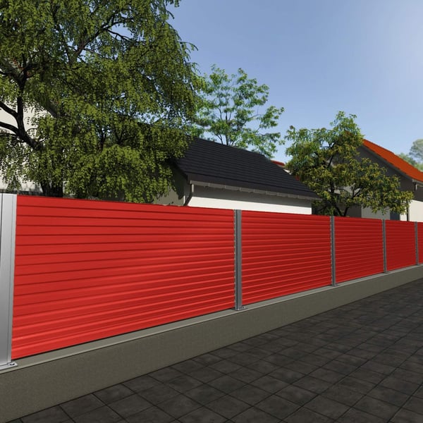 Omheining van damwandplaat T18DR Koraalrood, 0,50 mm Staal, als privacyscherm