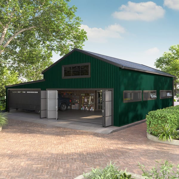 Damwandplaat T18DR Mosgroen (RAL 6005) als gevelbekleding van een hal