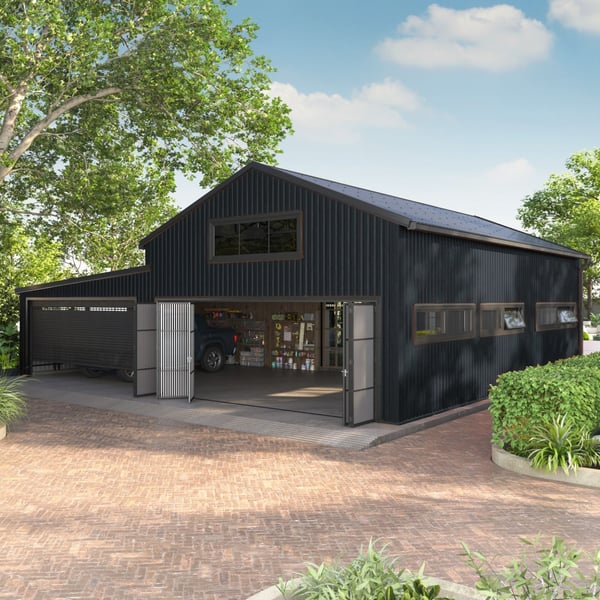 Bedrijfsgebouw met wandbekleding van antracietgrijze damwandplaat T18DR