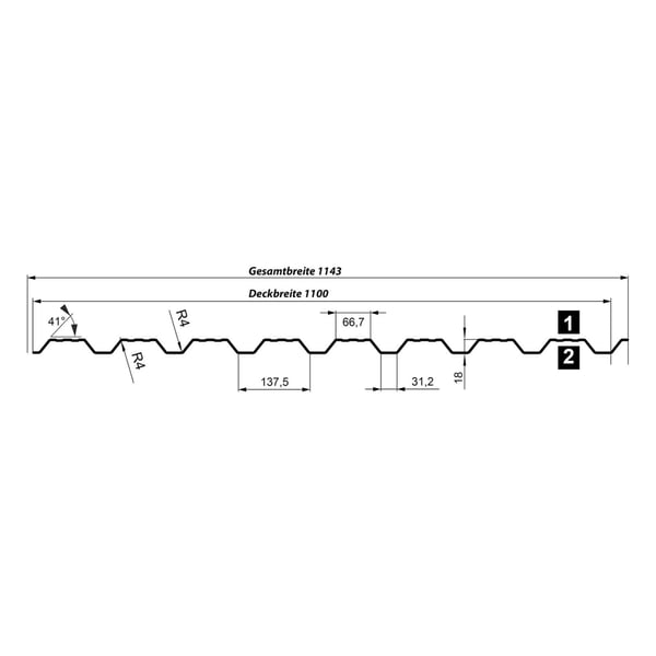 Technische tekening damwandplaat T18DR wand met afmetingen en profielschets
