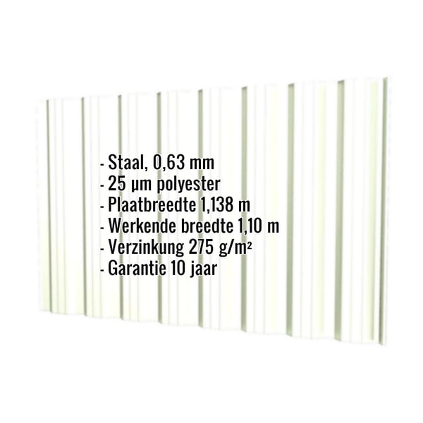 Damwandplaat T18DR Wand Grijswit, 0,63 mm staal, met ingebedde productgegevens