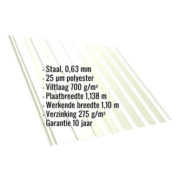 damwandplaat T20M staal 0,63 mm, grijswit RAL 9002, met ingebedde productinformatie