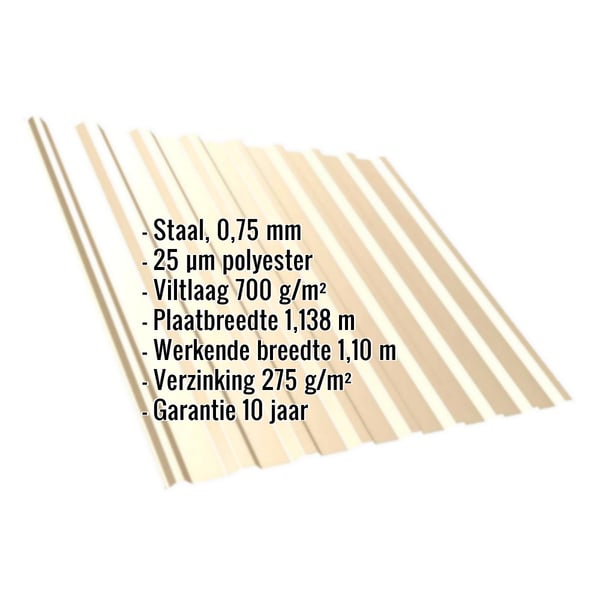 damwandplaat T20M licht ivoorkleurig (RAL 1015) met productdetails als infografik