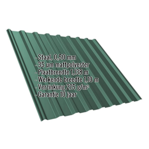 Damwandplaat T20M mosgroen 0,50 mm met matpolyester coating en ingebedde specificaties