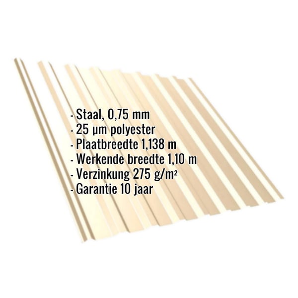Damwandplaat T20M licht ivoorkleurig, 0,75 mm, met ingebedde specificaties