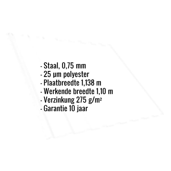 Infographic: Kerngegevens van de damwandplaat T20M, staal 0,75 mm, 25 µm polyester coating