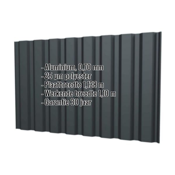 Damwandplaat T20M aluminium 0,70 mm antracietgrijs met productgegevens