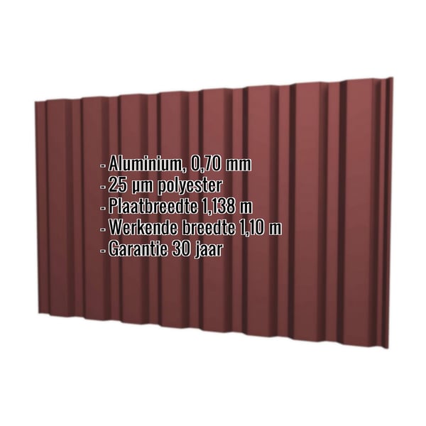 Damwandplaat T20M aluminium 0,70 mm Roodbruin RAL 8012 met ingebouwde specificaties