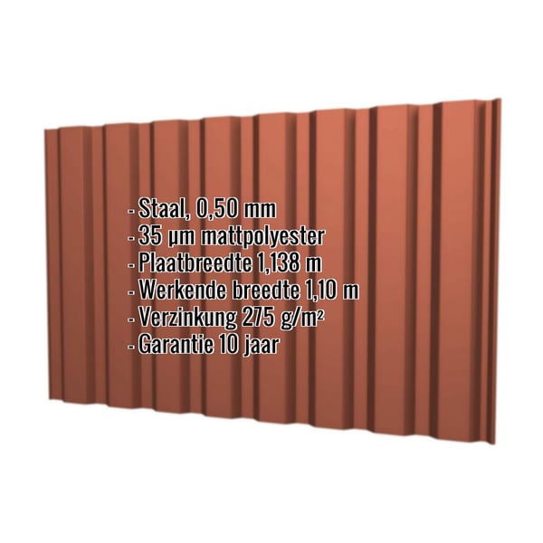 Damwandplaat T20M wand Terracotta, 0,50 mm, met ingebedde technische gegevens