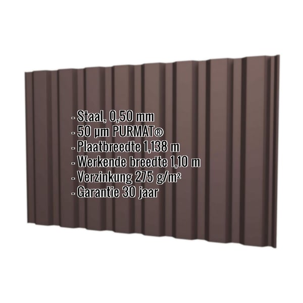 Damwandplaat T20M Wand Chocoladebruin 0,50 mm met ingebedde specificaties