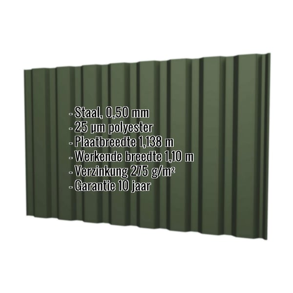 Damwandplaat T20M wand Chroomoxydegroen, 0,50 mm dikte, met ingebouwde productgegevens
