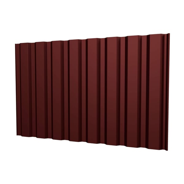 Damwandplaat T20M wand Roodbruin RAL 8012, 0,50 mm dik, hoge ribben en anticapillaire groef zichtbaar