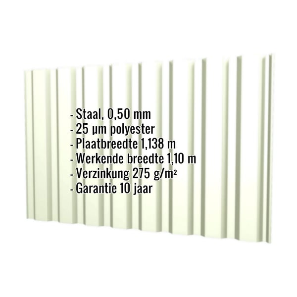 Damwandplaat T20M wand Grijswit, 0,50 mm staal, met ingebedde technische gegevens